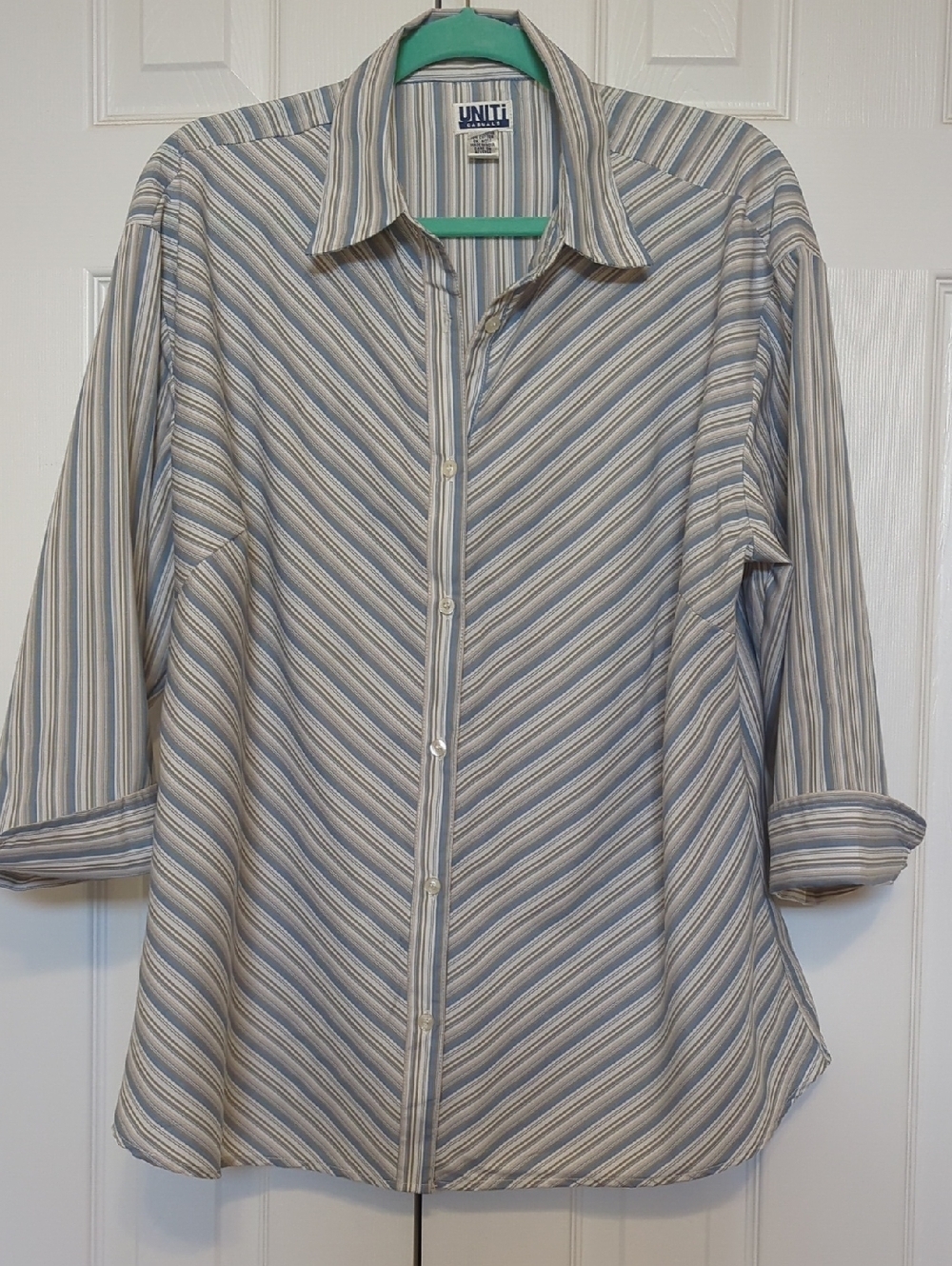 Blue And White Striped Button Down Blouse Size 3X